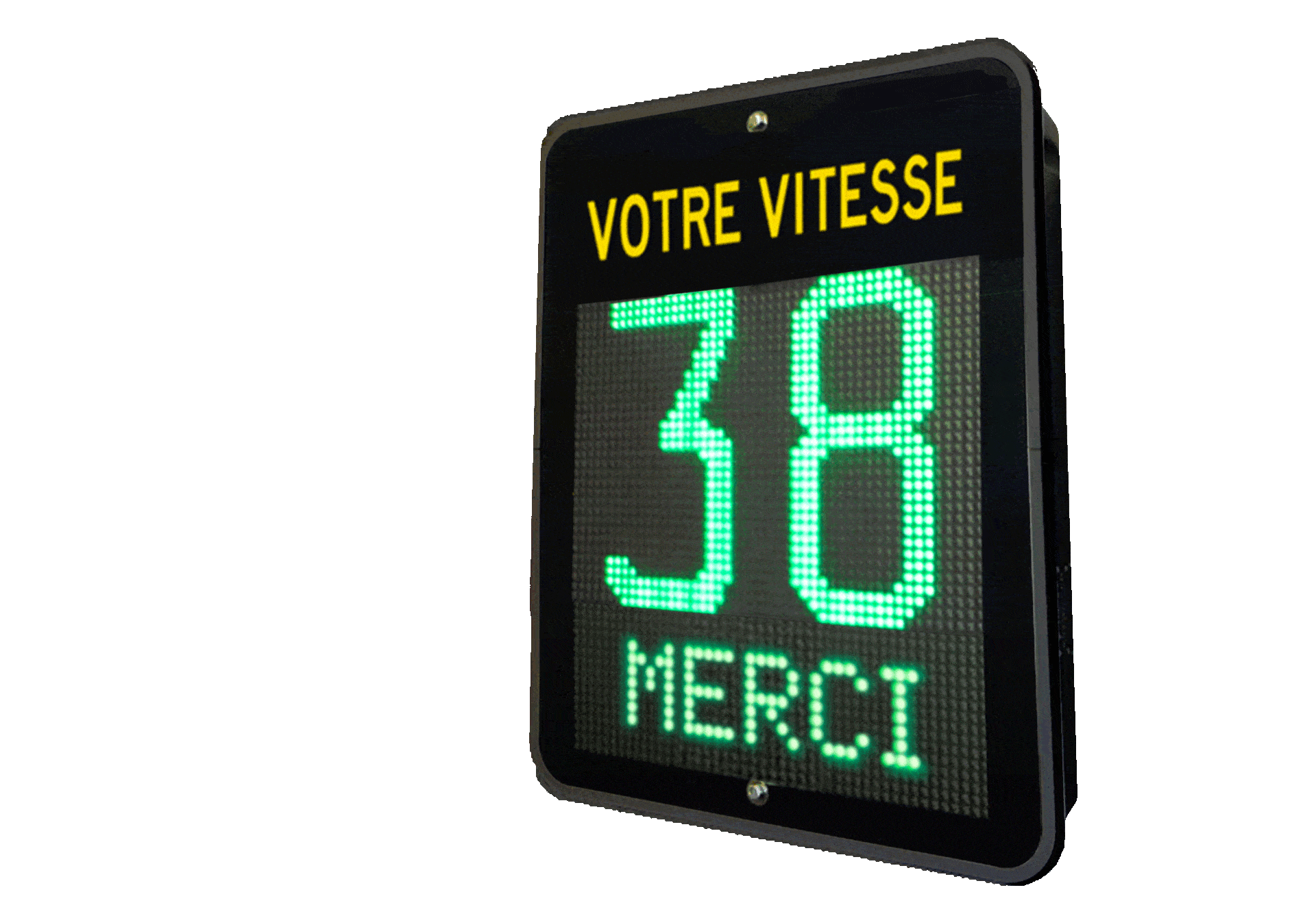 Kamelion-Texto-Merci-Ralentir Afficheur de vitesse Kamelion Texto - Radar pédagogique - Trafic-Innovation