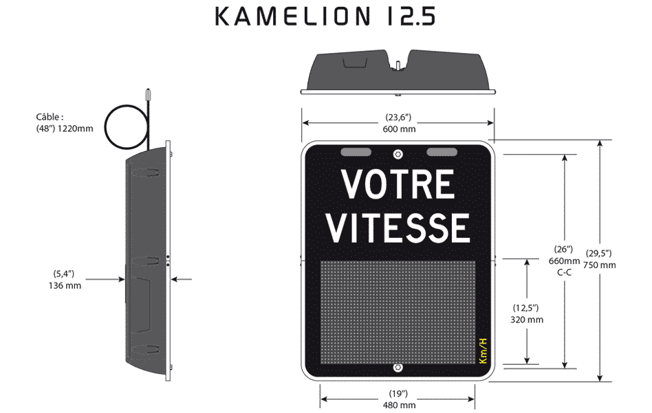 Spécifications techniques de l'afficheur de vitesse Kamélion-12,5 - Trafic Innovation
