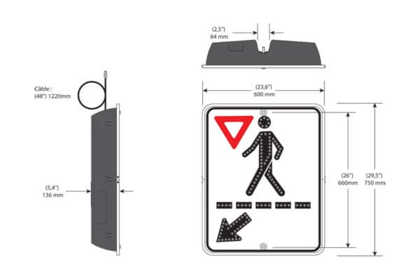 Spécifications techniques du panneau de signalisation à DEL pour passage piétons et écoliers P-270 - Trafic Innovation