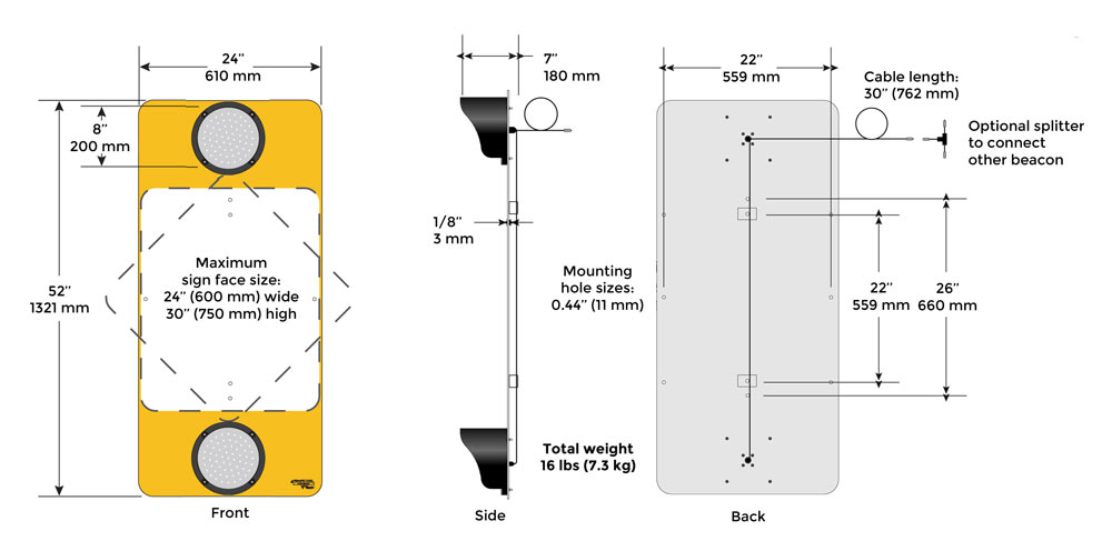 Technical specifications of the dual flashing beacon sign - Traffic Innovation