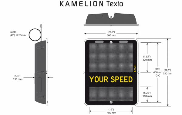 Technical specifications of the speed radar display sign Kamelion Texto - Traffic Innovation