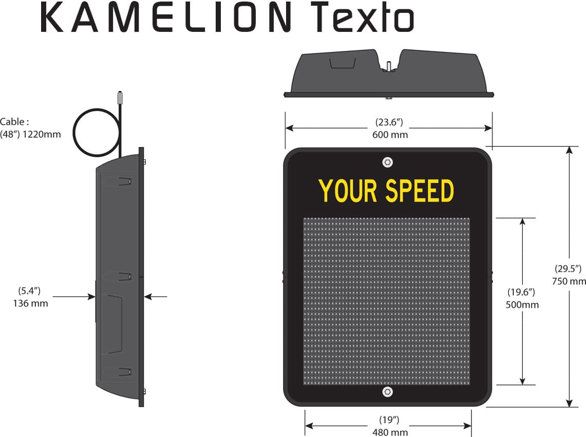 technical-specification-of-Kamelion-Texto-Trafic-Innovation Technical specifications of the speed radar display sign Kamelion Texto - Traffic Innovation