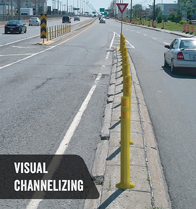 Configuration of the DEFLEX flexible delineator post for traffic calming - DEFLEX Bollards and delineators  - Traffic Innovation