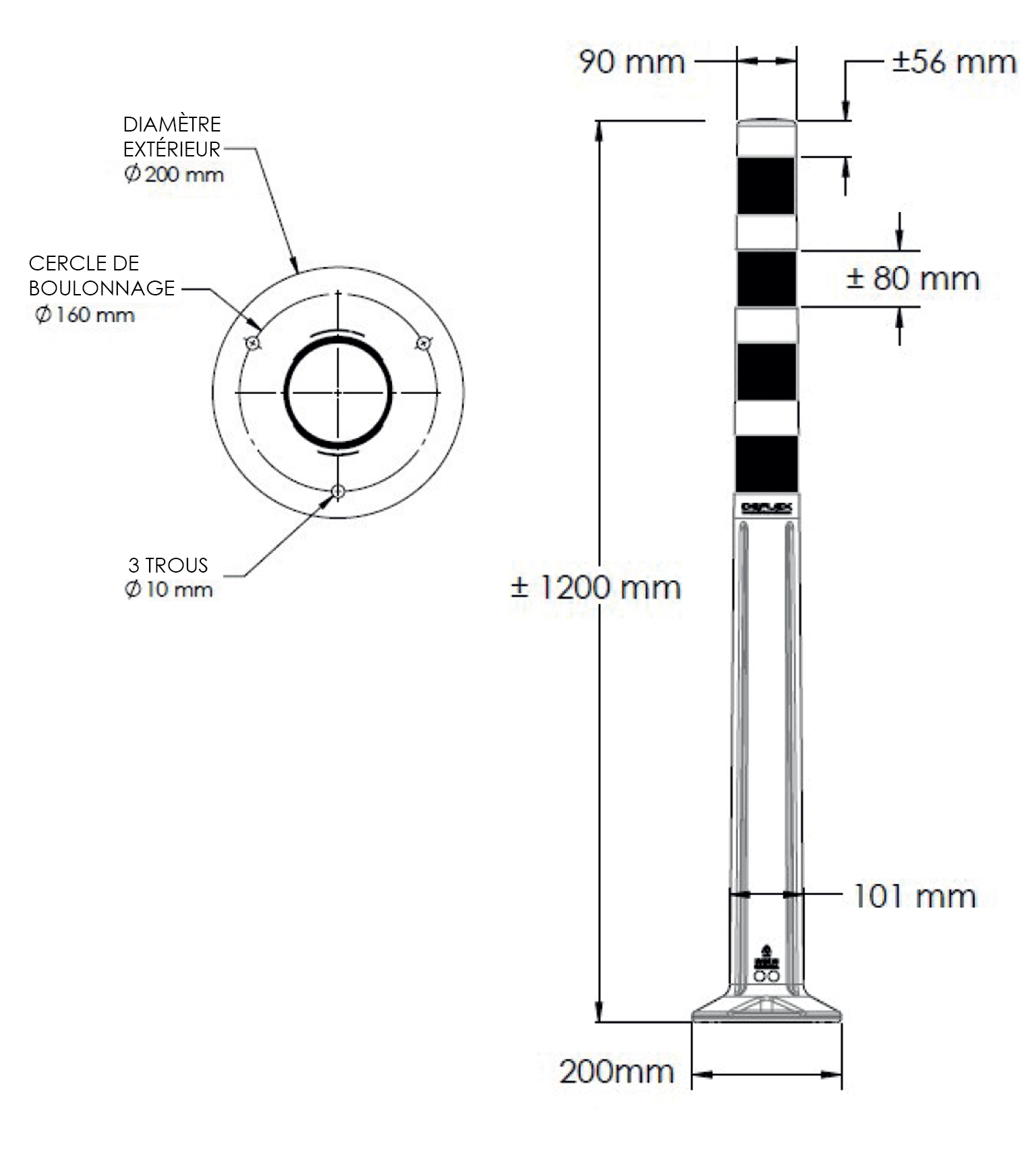 Deflex HD Spécifications techniques du délinéateur DEFLEX pour canalisation de foule - Bollards et délinéateurs DEFLEX - Trafic Innovation