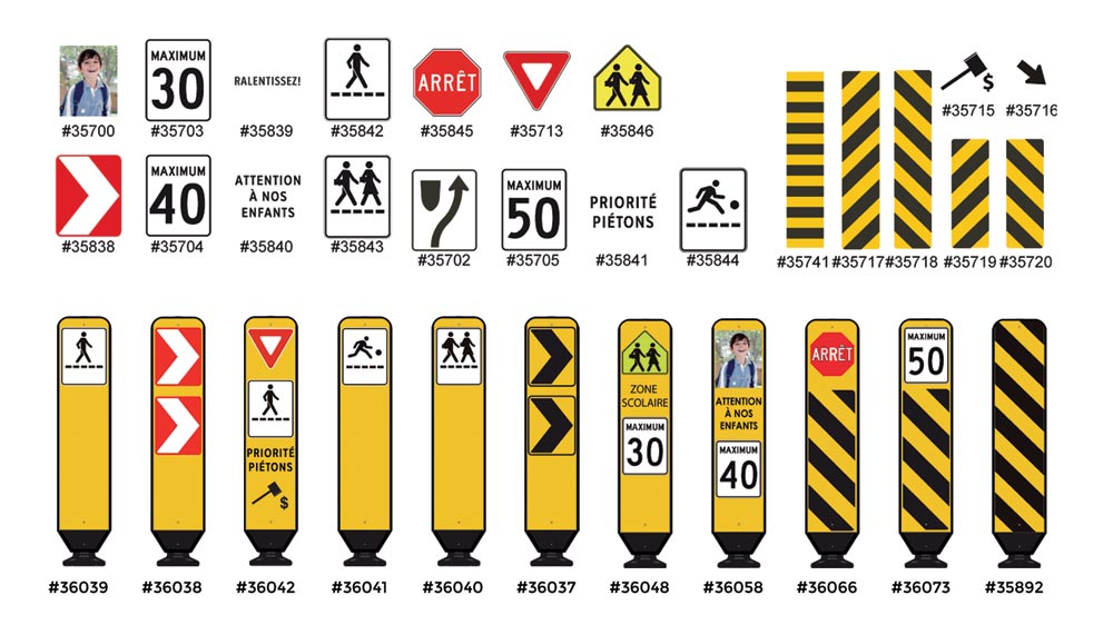 Décalques disponibles pour le panneau de signalisation routier flexible Gendarme - Bollards et délinéateurs DEFLEX - Trafic Innovation