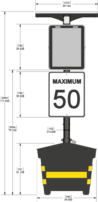 Spécifications techniques de l'afficheur de vitesse mobile KAM-SSA-3C - Trafic Innovation