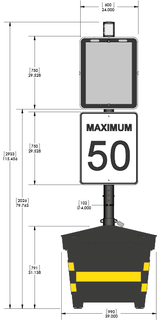 Spécifications techniques de l'afficheur de vitesse mobile KAM-SSA-3C - Trafic Innovation
